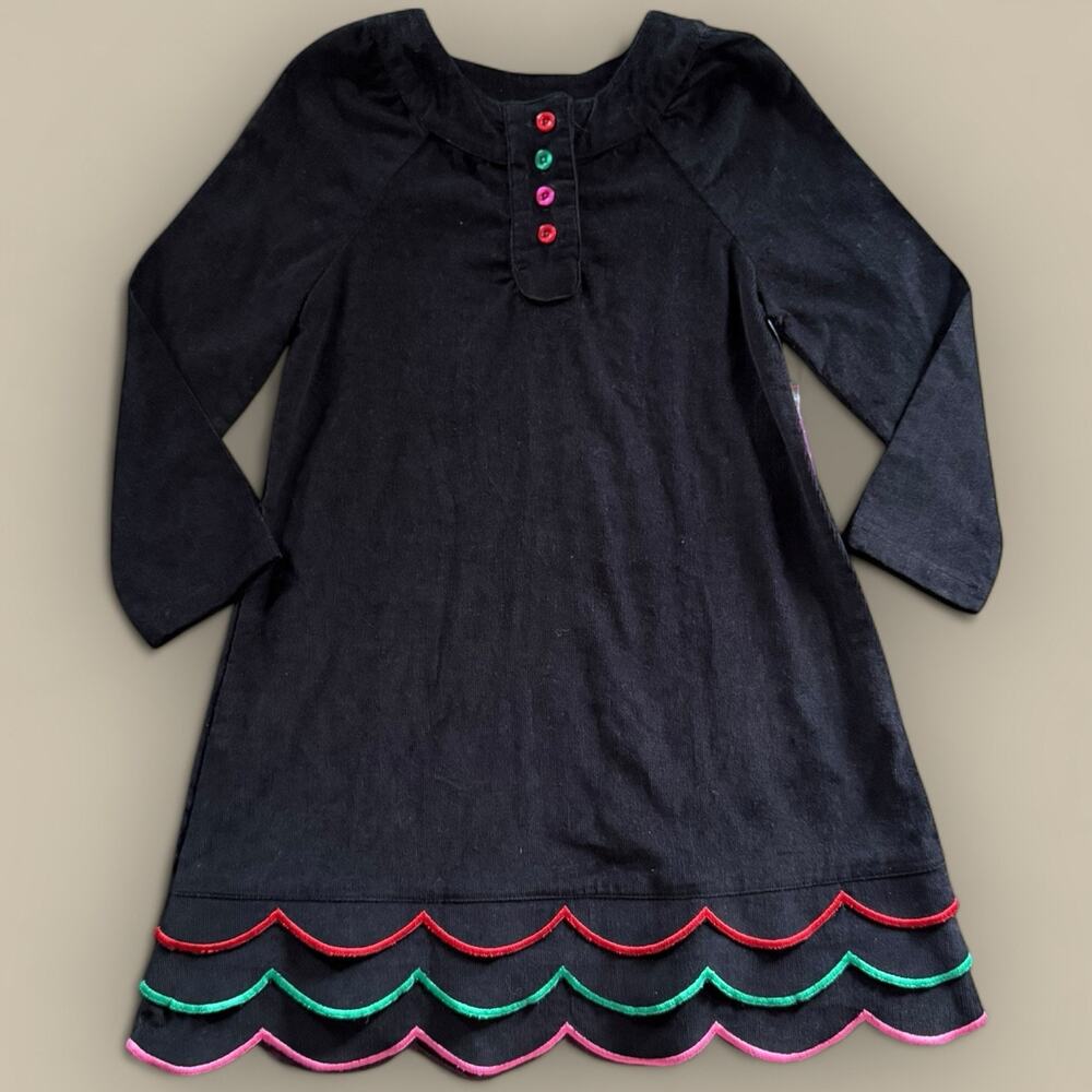 Girls Black Corduroy Dress Size XS 5 Long Sleeve Scallop Hem Christmas Holiday